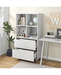 Sugift 4-Tier Open Bookcase with 2 Drawers and 4 Storage Cubes-White
