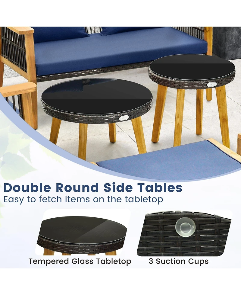 Givimo 7 Piece Outdoor Conversation Set with Stable Acacia Wood Frame Cozy Seat & Back Cushions-Navy