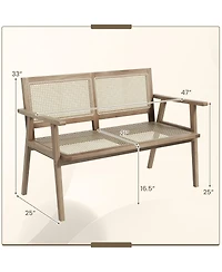 Givimo Indonesia Teak Wood Garden Bench with Armrests and Natural Rattan Backrest