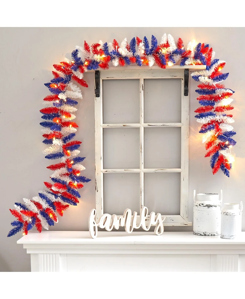 Slickblue Patriotic Garland with 50 Led Lights for Fourth of July and Memorial Day Decor