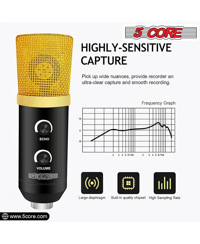 5 Core Podcast Equipment Bundle Professional Studio Xlr Condenser Recording Microphone Kit for vocals