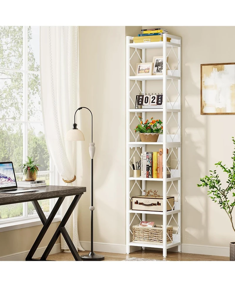 Tribesigns 78.7 Inch Extra Tall Narrow Bookshelf, 7 Tier Skinny Bookcase for Small Spaces, Freestanding Display Shelves