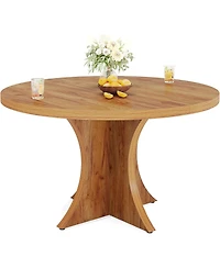Tribesigns Round Dining Table for 4-6, 47.24-Inch Farmhouse Kitchen Table, Wood Dining Table with Pedestal Base, Small Dinner Table