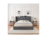 gaomon Upholstered Velvet Bed Frame With 4 Storage Drawers and Charging Station, Button Tufted Platform Bed With Wingback Headboard Shelf, Heavy Duty,