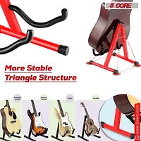 5 Core Guitar Stand Floor A Frame Adjustable Folding Holder With Rubber Feet Heavy Duty Electric Acoustic Bass Cello Stands Pair - Red