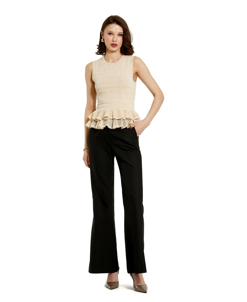 Mac Duggal Women's Sleeveless High Neck Knit Top With Ruffle Hem