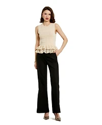 Mac Duggal Women's Sleeveless High Neck Knit Top With Ruffle Hem