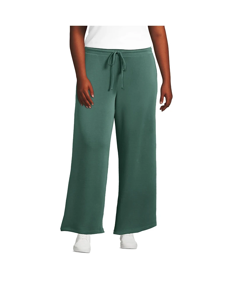 Lands' End Women's Plus Cupro Knit Mid Rise Wide Leg Pants