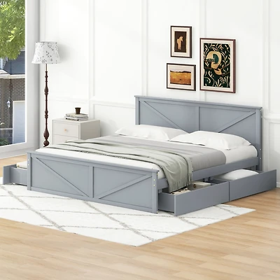 Streamdale Gray King Platform Bed with 4 Drawers