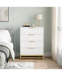 4 Drawers Dresser Chests for Bedroom, Tall Wood Rustic Chest of Drawers with Wide Metal Handle, White Dresser Drawer Organizer for Bedroom,Living Room