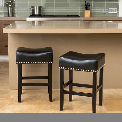 Streamdale 26" Backless Leather Counter Stools, 2-Pcs Set, Black