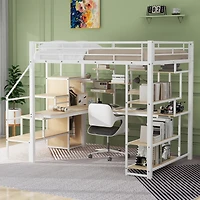 Streamdale Metal Loft Bed with Staircase, Wardrobe, Desk, & Shelves