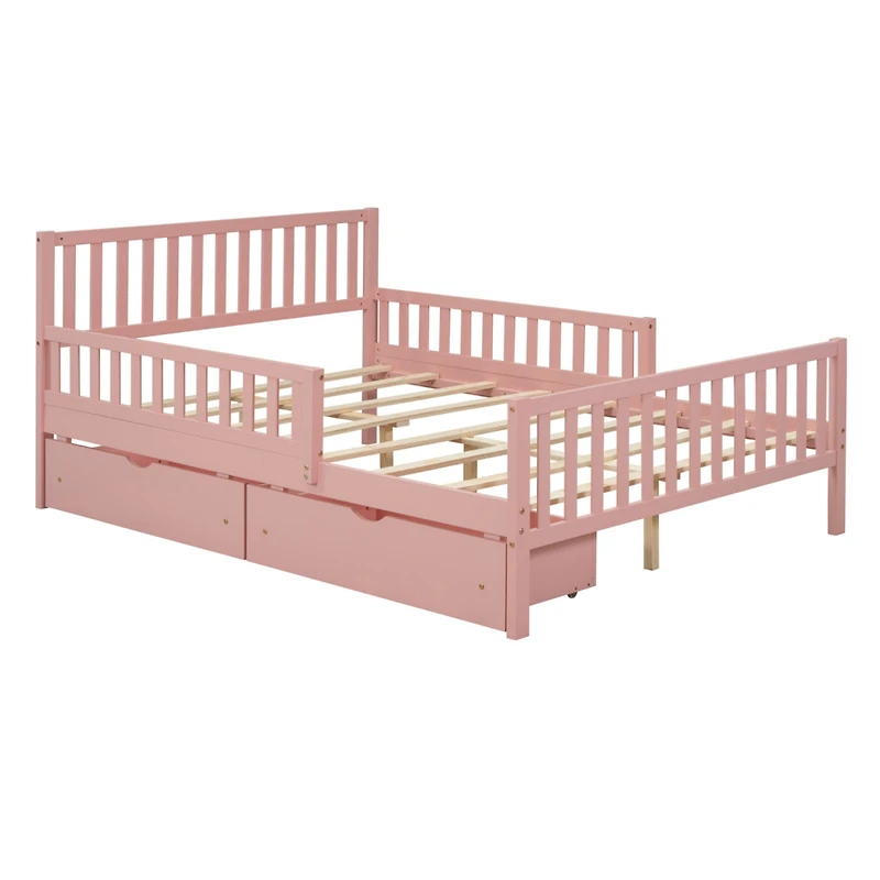 Streamdale Pink Platform Bed with Guardrails and Drawers