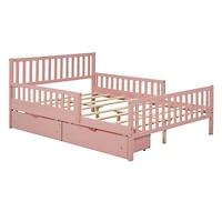 Streamdale Pink Platform Bed with Guardrails and Drawers