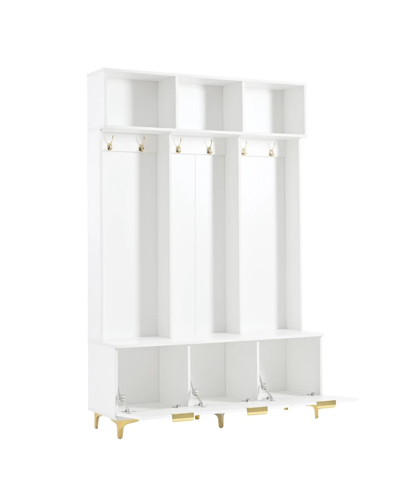 Streamdale High Gloss Fluted Storage Hall Tree with Gold Accents