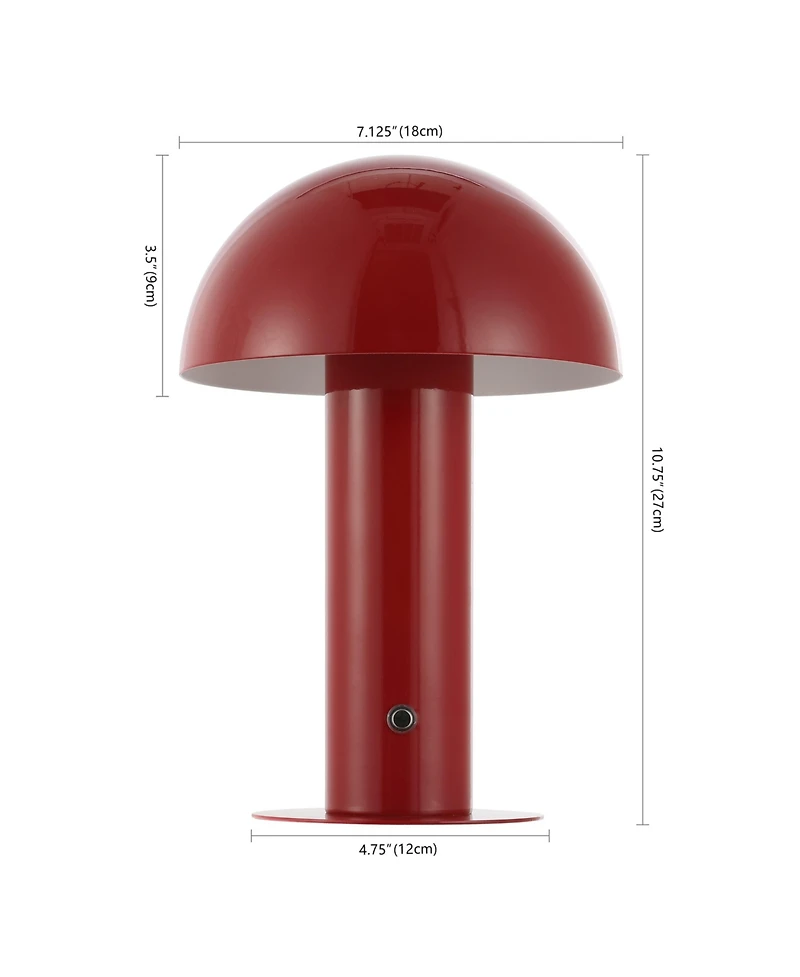 Jonathan Y Boletus 10.75" Contemporary Bohemian Rechargeable/Cordless Iron Dimmable Integrated Led Mushroom Table Lamp, Red