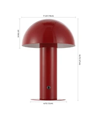 Jonathan Y Boletus 10.75" Contemporary Bohemian Rechargeable/Cordless Iron Dimmable Integrated Led Mushroom Table Lamp, Red