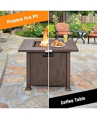 Inolait 32 Inch 50 000 Btu Square Fire Pit Table with Lid and Lava Rocks-Brown