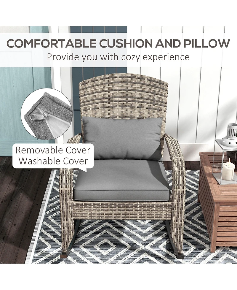 Outdoor Wicker Adirondack Rocker with Cushion and Pillow