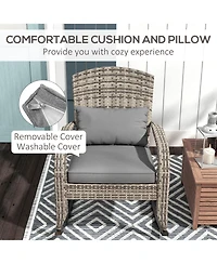 Outdoor Wicker Adirondack Rocker with Cushion and Pillow