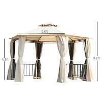 13' Double Roof Gazebo with Netting & Curtains