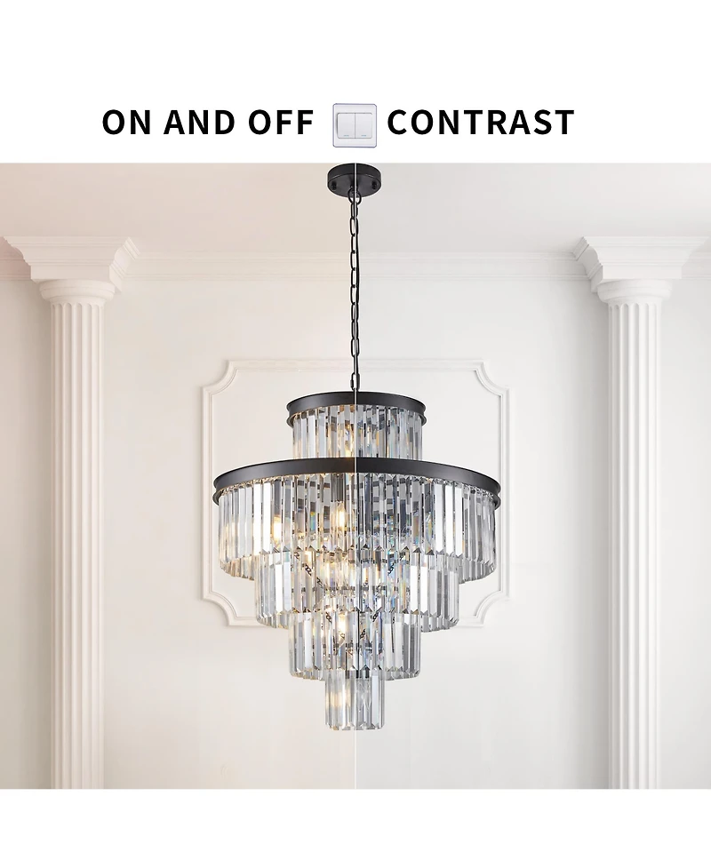 Streamdale Black Crystal Chandelier Modern Pendant Light for Dining Room
