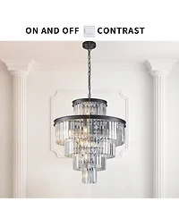 Streamdale Black Crystal Chandelier Modern Pendant Light for Dining Room