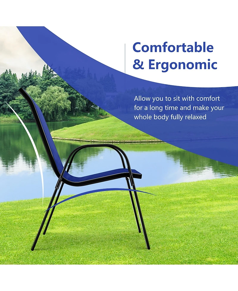 Costway Set of 4 Patio Dining Chairs Stackable Armrest Space Saving Garden