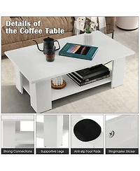 Sugift Large 36 Inch 2-tier Wooden Modern Coffee Table with Storage Shelf