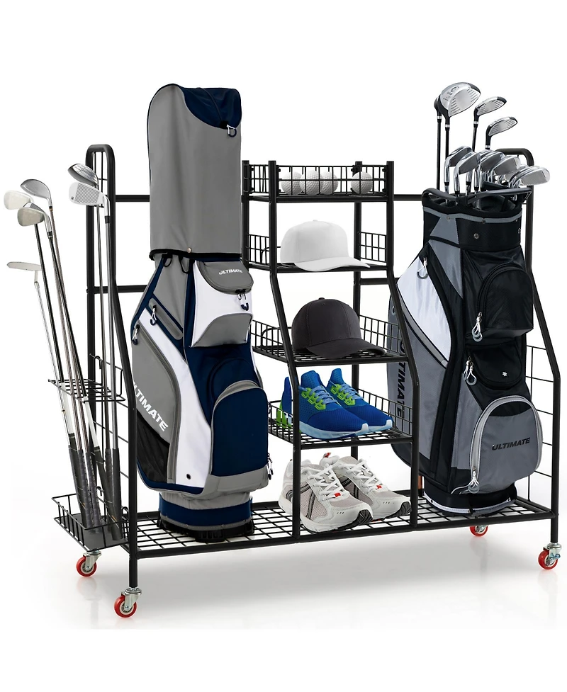 Givimo Double Golf Bag Rack with Removable Golf Club Stand and Wheels
