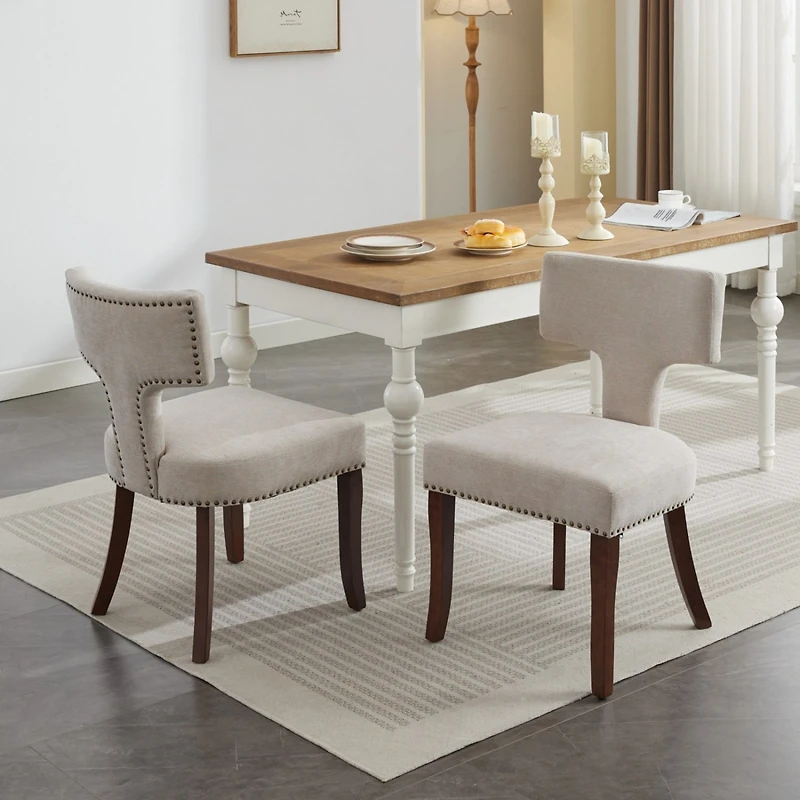 Streamdale Mid Century Modern Upholstered Dining Chairs, Set of 2, Beige