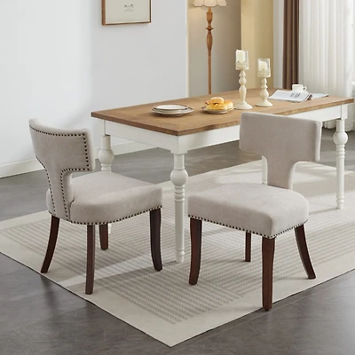 Streamdale Mid Century Modern Upholstered Dining Chairs, Set of 2, Beige