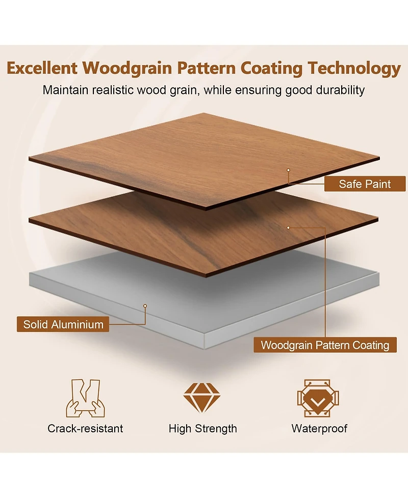 Folding Aluminum Camping Table with Carry Bag Roll-Up Picnic Table with Wood Grain