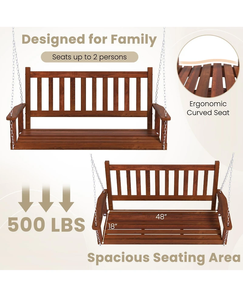 Slickblue 2-Person Wooden Outdoor Porch Swing with 500 lbs Weight Capacity