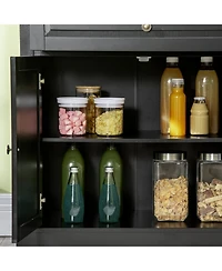 Black Sideboard Buffet Cabinet with Drawers and Adjustable Shelves