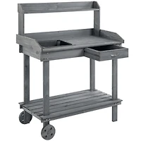 36" Gray Potting Bench with Wheels, Sink, Drawer & Storage