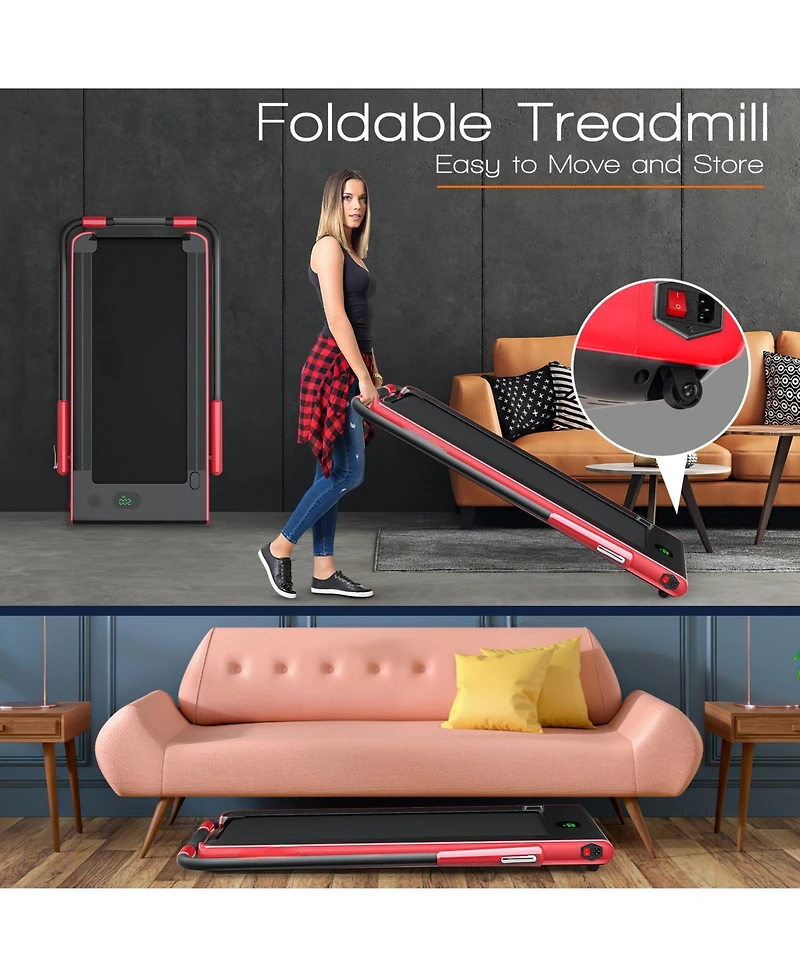 2-in-1 Folding Treadmill with Remote Control and Led Display-Red