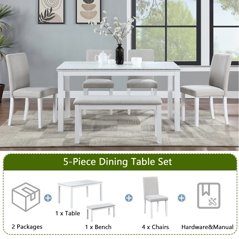 Streamdale White Rectangular Dining Table with Bench for 6