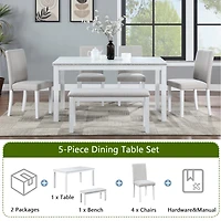 Streamdale White Rectangular Dining Table with Bench for 6