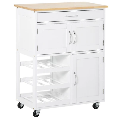 Bar Cart Rolling Kitchen Island on Wheels with Wine Rack