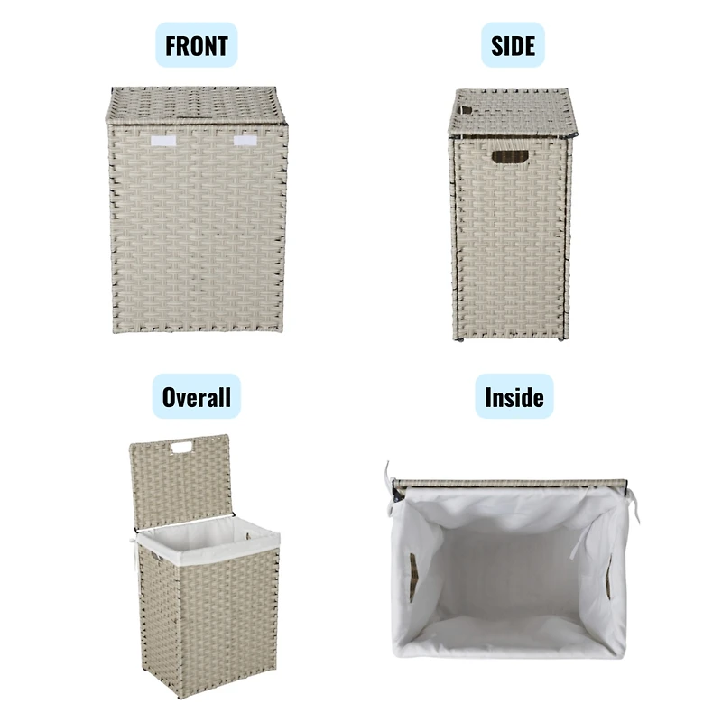 Streamdale Powder Coated Pe Rattan Laundry Hamper with Removable Bags