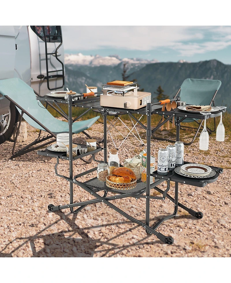 Givimo Folding Portable Outdoor Cook Station with Heat-Resistant Aluminum Tabletop