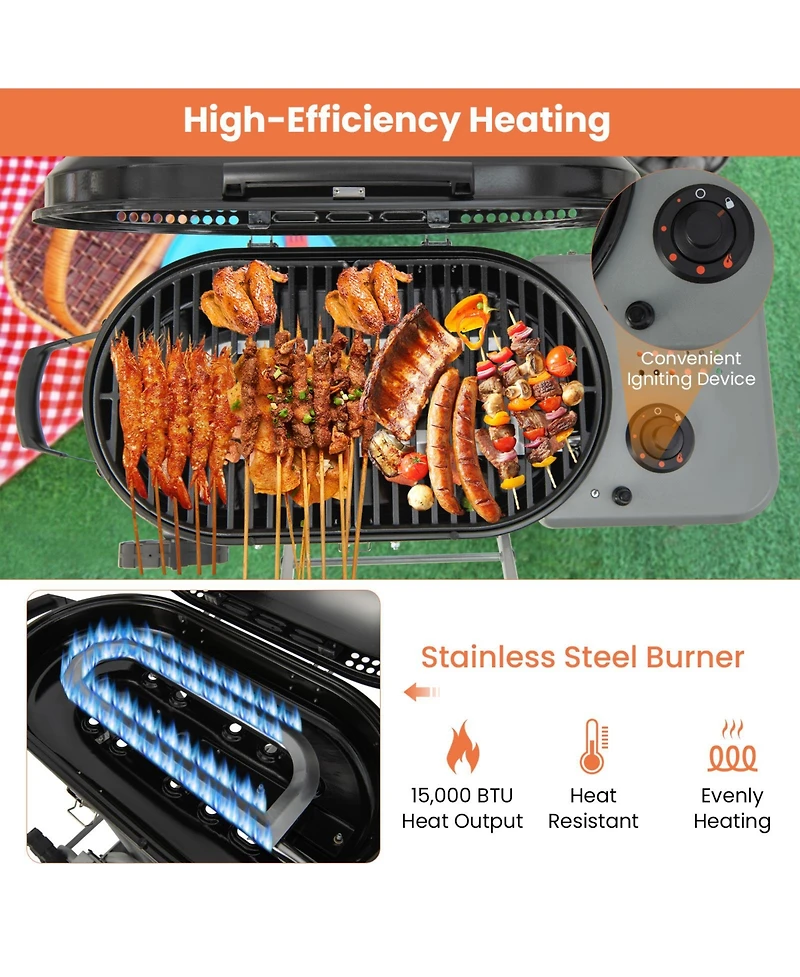 Givimo 15000 Btu Portable Propane Bbq Grill with Wheels and Side Shelf-Black