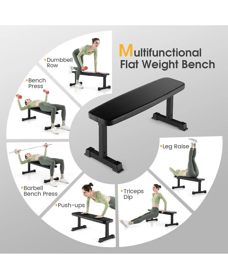 Flat Weight Bench 660 Lbs Heavy Duty Strength Training Bench-Black