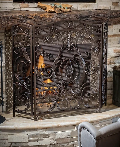 Streamdale Furniture Waterbury Gold Flower Fireplace Screen