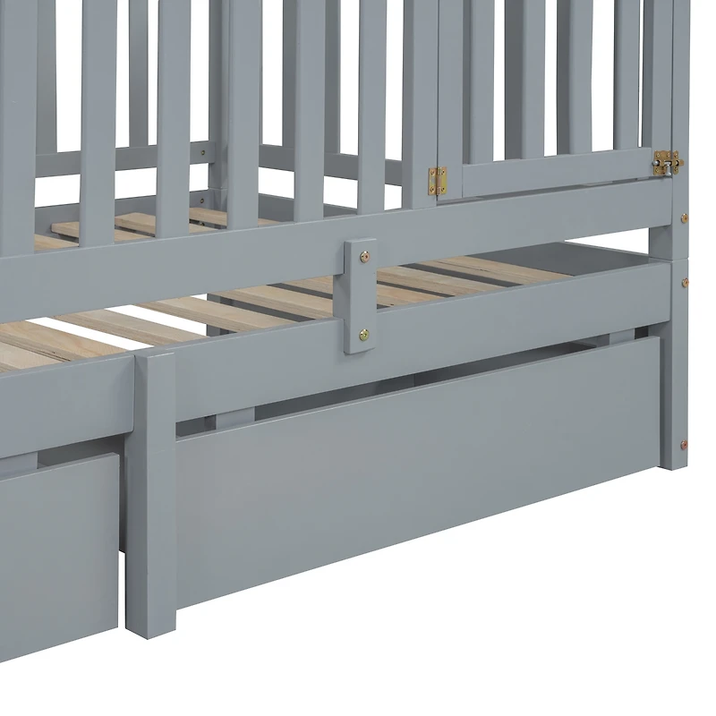 Twin Wood Daybed with Guardrails and Drawers