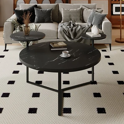 Streamdale Modern Coffee Table with Black Faux Marble and Tripod Base