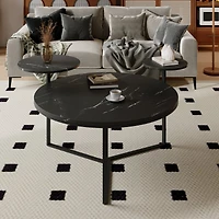 Streamdale Modern Coffee Table with Black Faux Marble and Tripod Base