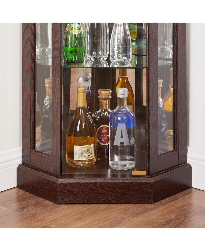 Simplie Fun Corner Glass Display Cabinet with Lights for Living Room