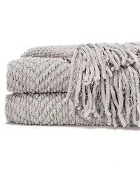 Chanasya Premium Textured Knit Throw Blanket with Tassels - Soft, Cozy Blanket for Couch, Bed, Living Room - 60" x 70” - Orange